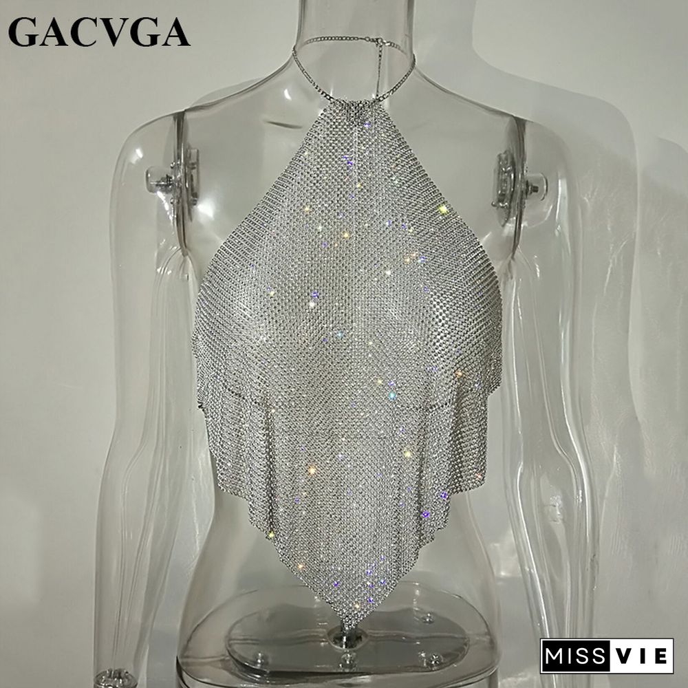 Sexy Crystal Diamond Crop Top Exotic Tank Top Backless Summer Beach Halter Camis Bralette Women Party Crop Tops
