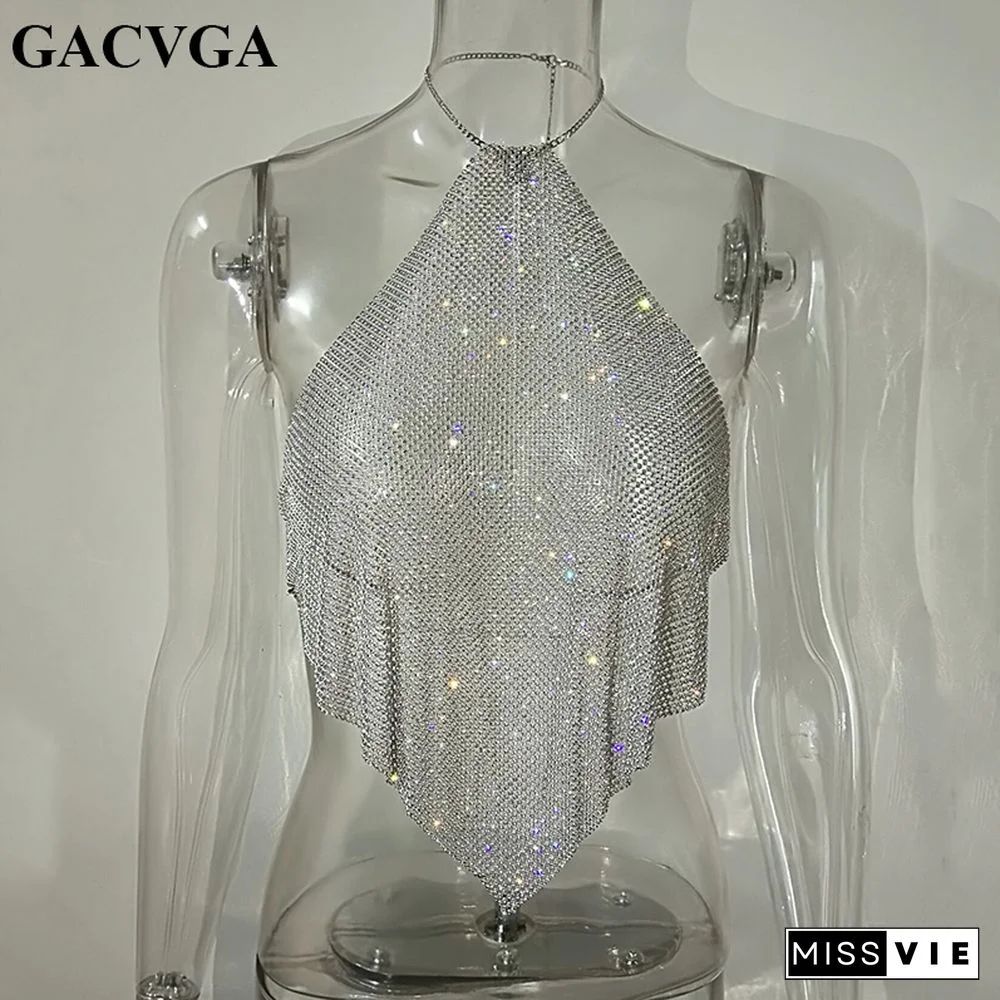 Sexy Crystal Diamond Crop Top Exotic Tank Top Backless Summer Beach Halter Camis Bralette Women Party Crop Tops
