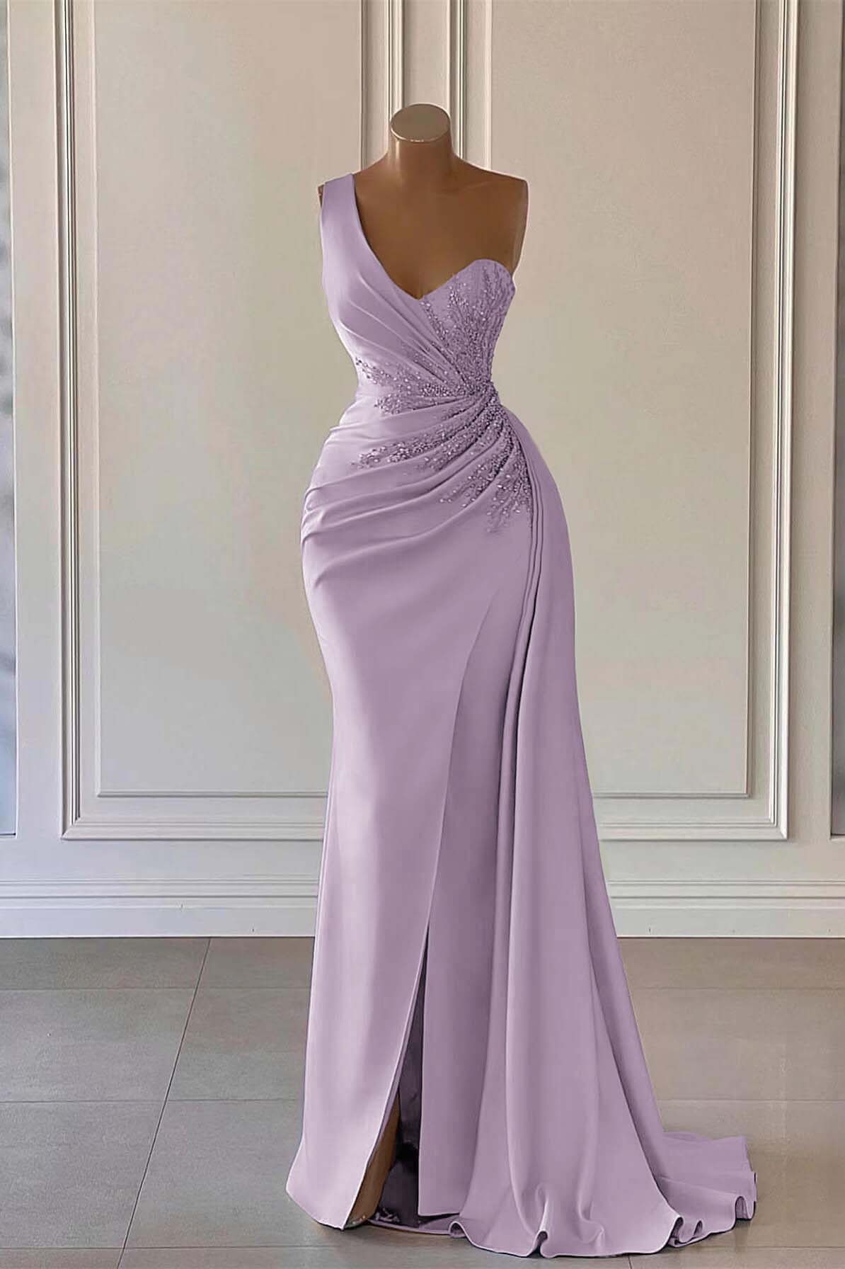 Hidais Charming Luxury One Shoulder Long Prom Dress Mermaid Split With Ruffles