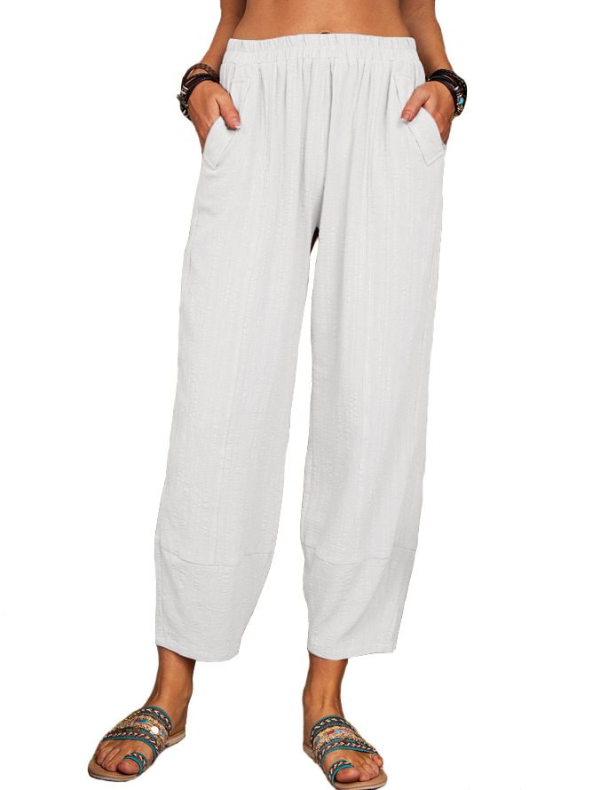 Women's Color Loose Cotton Casual Pants Home Trousers