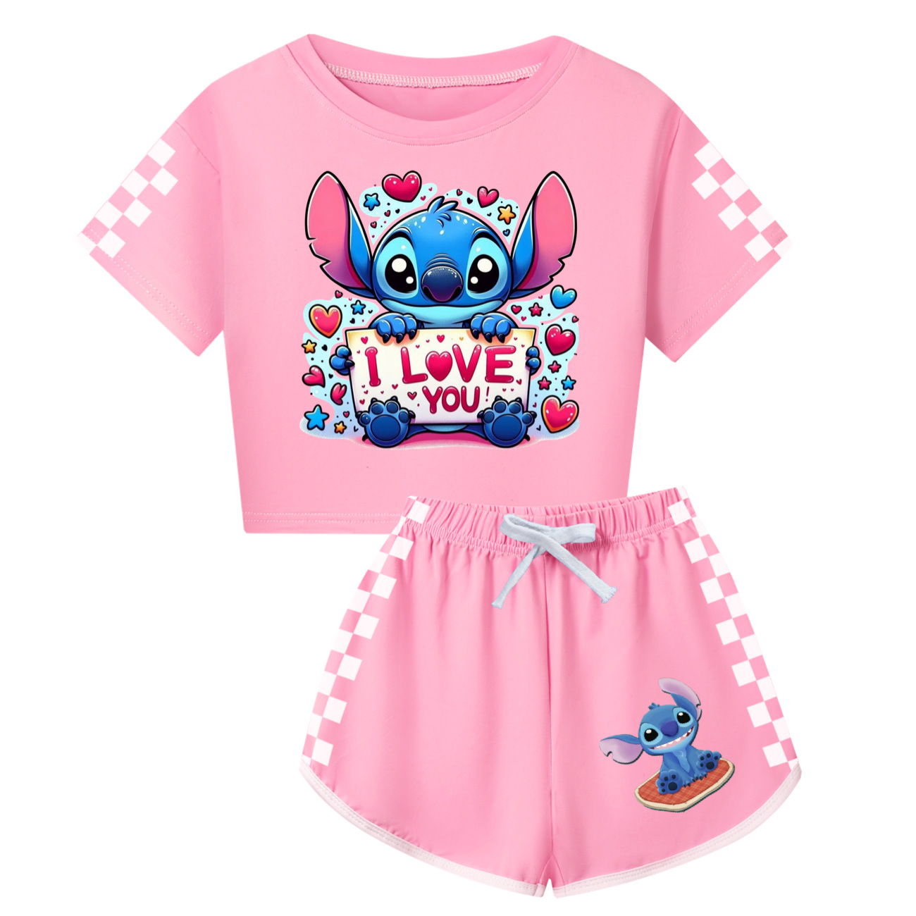 Stitch Themed Parent-Child Short Sleeve Top & Shorts Set for Adults and Kids - Fun Matching Outfits -Mayoulove