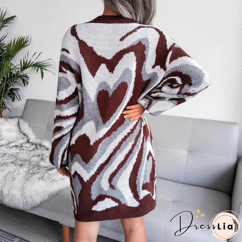 Heart Shape Color Block Knitting Dress
