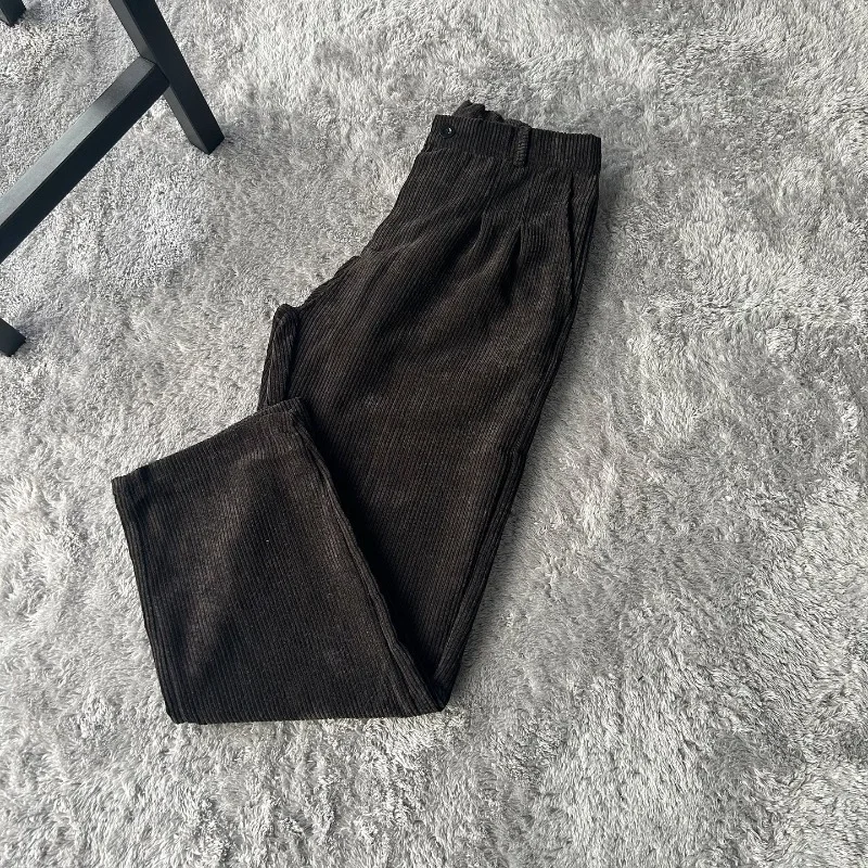 Aonga Y2k Hip hop Harajuku Corduroy wide leg pants retro street fashion autumn winter Korean version of new men casual baggy pants aonga