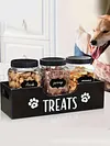 Wooden Pet Snack Storage Box with 3 Plastic Treat Jar Dog Food Storage Holder