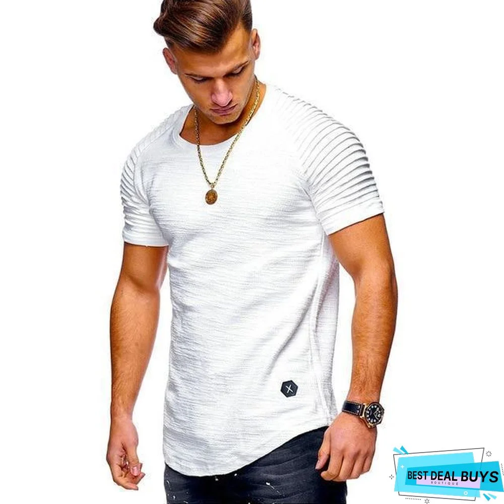 Summer Short Sleeve Men T-shirt Cotton Blended Solid Mens T-shirt