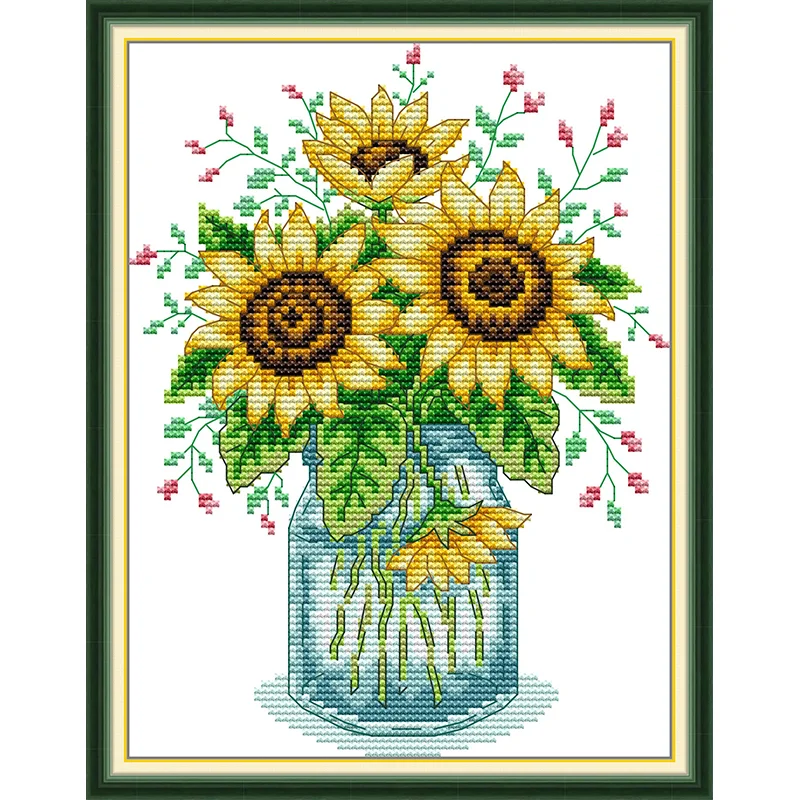 Partial Embroidery cotton Thread 14CT Printed Sunflower Cross Stitch(HA013)