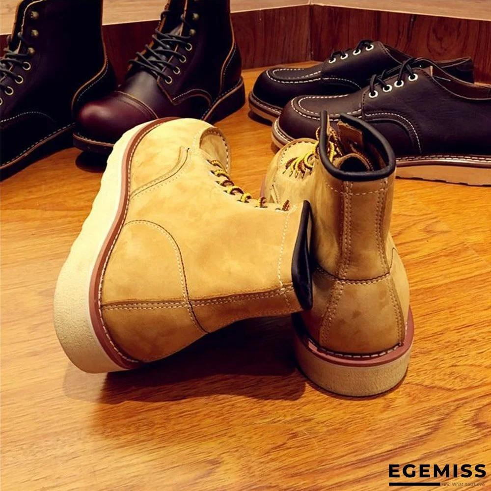 Vintage Men Boots Lace-Up Genuine Leather Boots Wing Men Handmade Work Travel Wedding Ankle Boots Casual Boots | EGEMISS