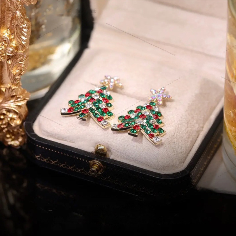 Christmas Green Tree Shaped Rhinestones Stud Earrings 2024 - Flycurvy 