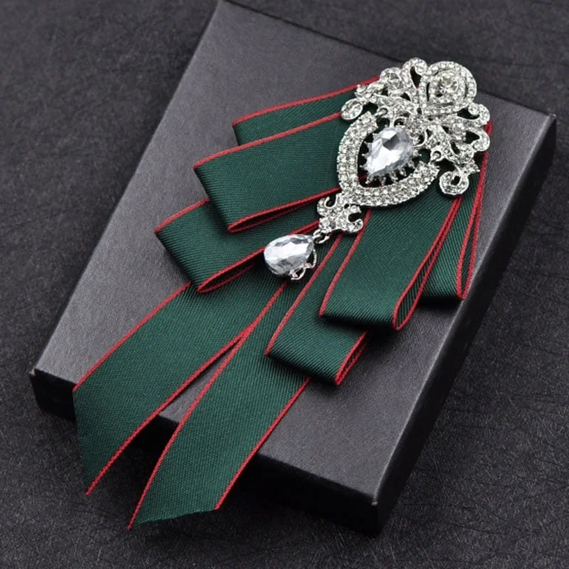 High-quality Fashion Handmade Red Diamond Bow Tie Wedding Collar Bowtie Brooch Pocket Towel Square Set Gifts for Men Accessories