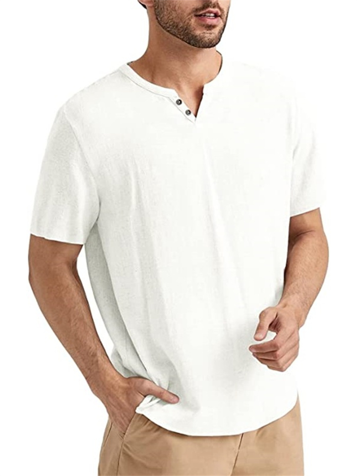 Men's T-shirt Summer Beach Short-sleeved Casual Solid Color Regular Version of Cotton Linen T-shirt Tops White Black Green Gray Apricot