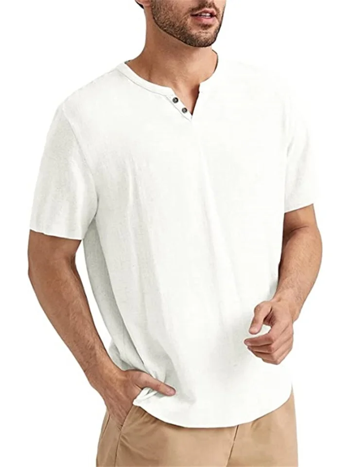 Men's T-shirt Summer Beach Short-sleeved Casual Solid Color Regular Version of Cotton Linen T-shirt Tops White Black Green Gray Apricot | 168DEAL