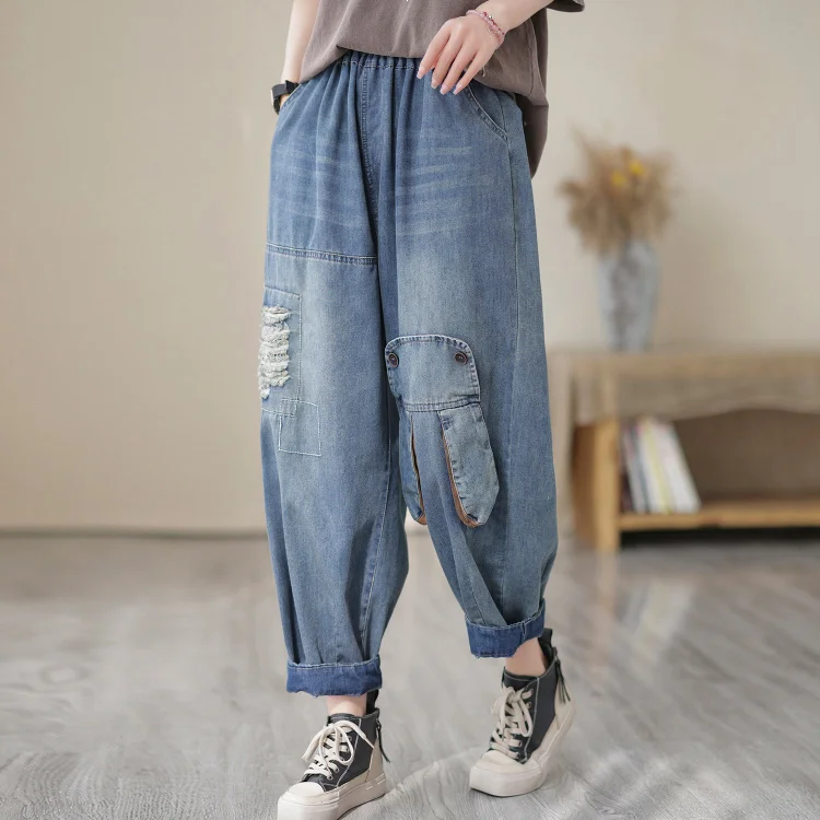 Spring Summer Patchwork Ripped Casual Jeans