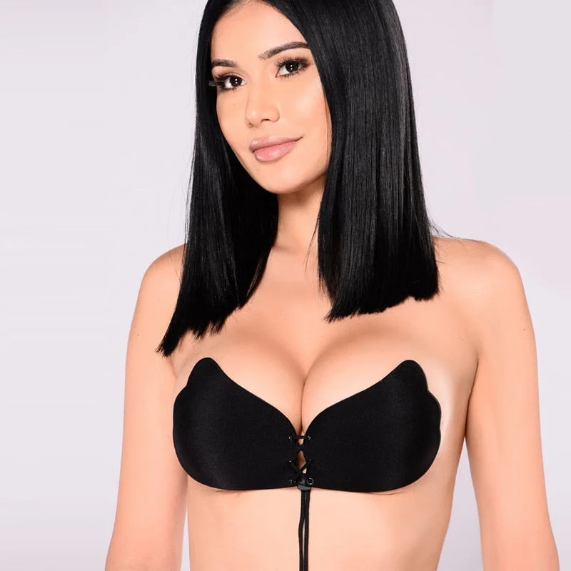 DERUILADY Sexy Lingerie Invisible Silicone Sticky Bra Strapless Backless Self Adhesive Bralette Push Up Fly Bras For Women