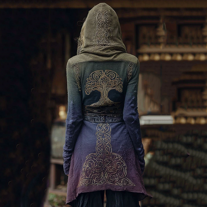 Comstylish Women's Viking Celtic Knot Gradient Hooded Cardigan
