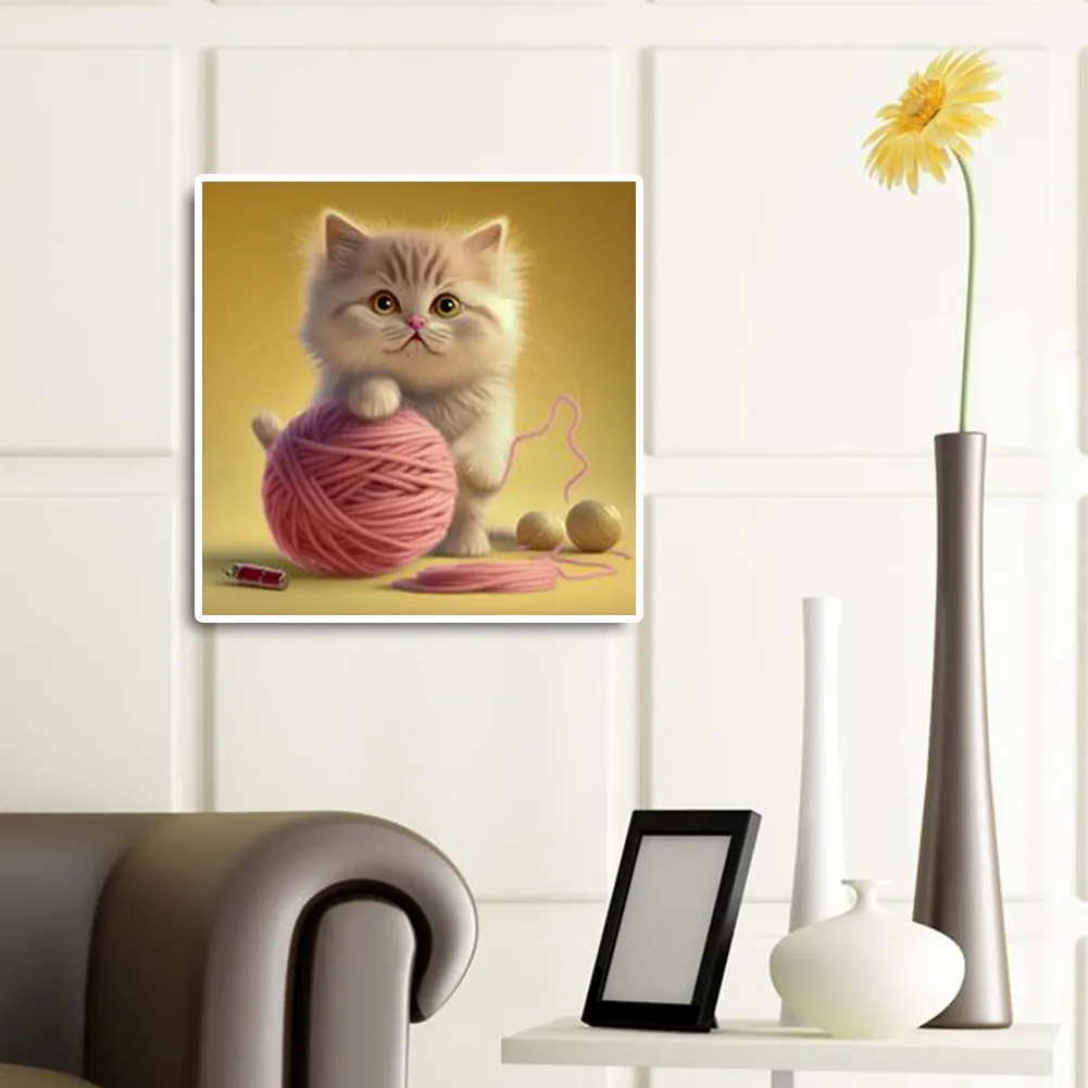 DIY Paint By Number 40*40cm - Cat Playing With Yarn