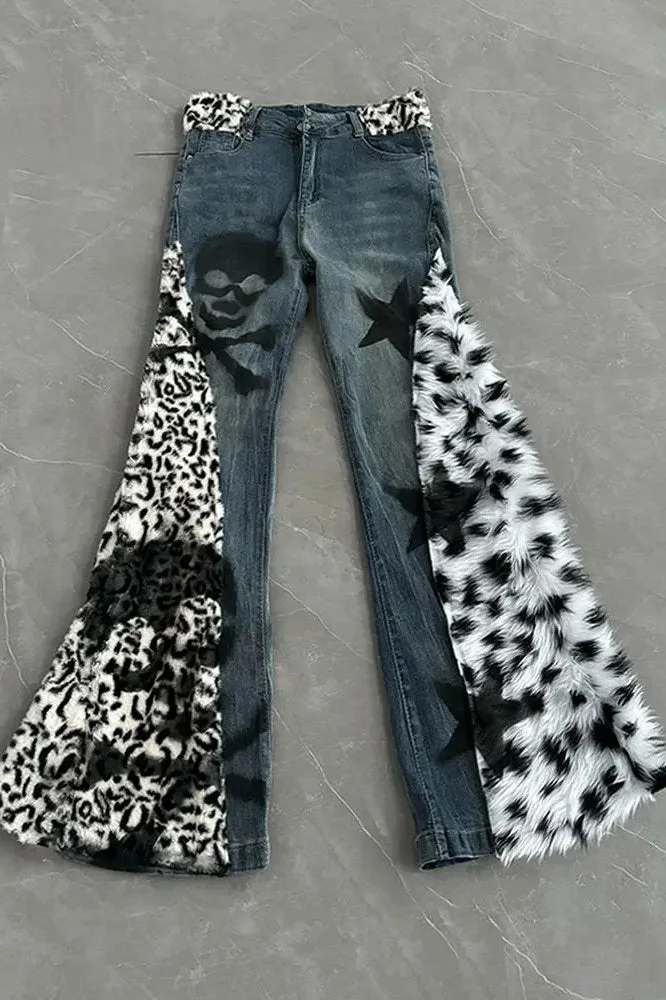 Leopard Skull Print Micro Flare Pants