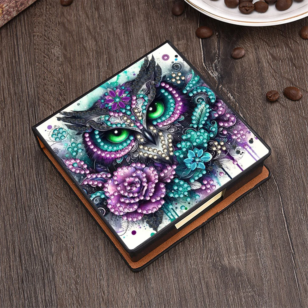 PU 5D Diamond Painting Kit Note Box DIY Diamond Art Notepad Box (Owl)