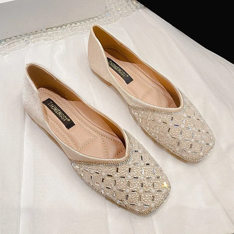vanccy  Square head Soft Leather Ballet Flats Shoes QueenFunky