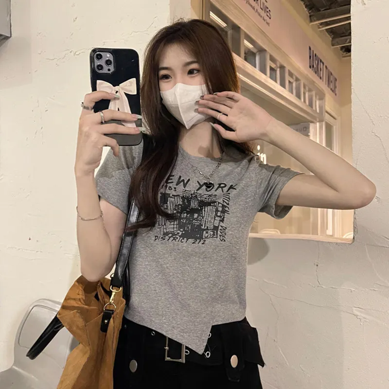 Brownm Brownm Girl Style Design Sense Short T-Shirt Summer 2024 New Irregular Chic Niche Ins Short Sleeve Shirt Women's Fashion