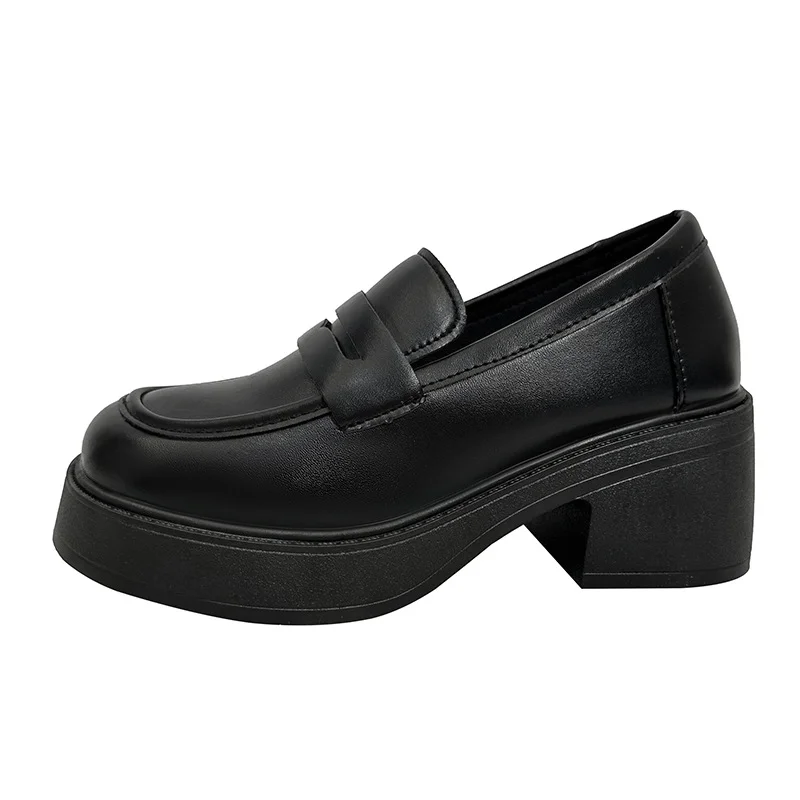 Yyvonne Thick-Soled Small Leather Shoes Women British Style Single Shoes Wear 2025 New Autumn Thick Heel Happy Shoes
