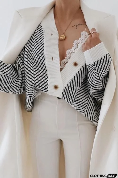 Stripe Button Cardigan