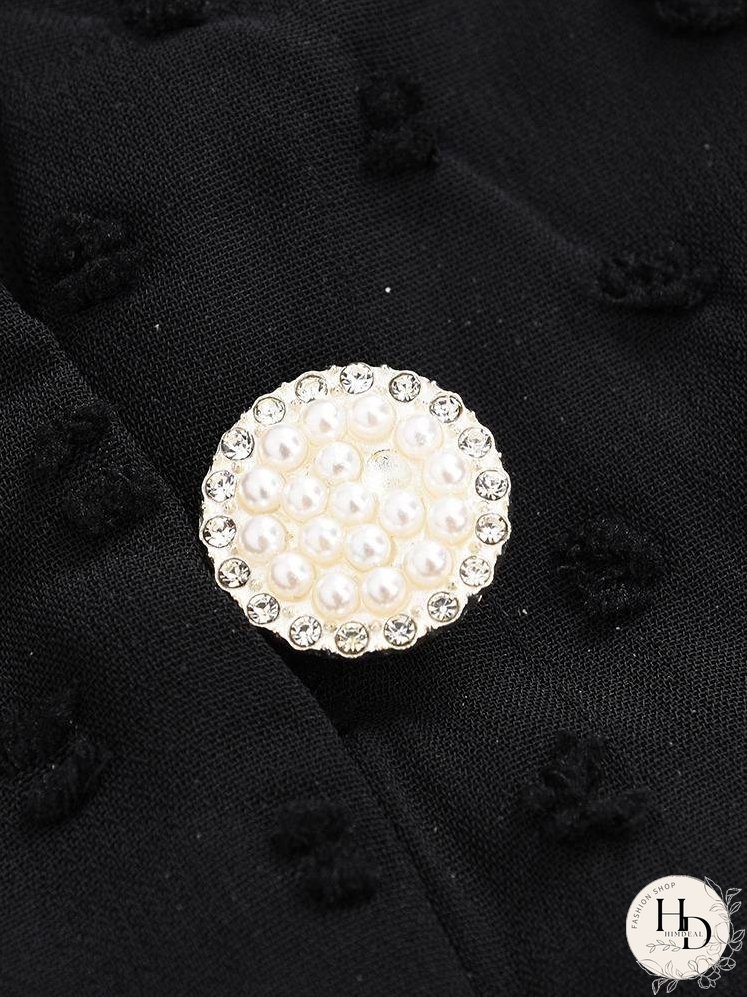 Casual Black Button Embellished Mesh Dress for Women