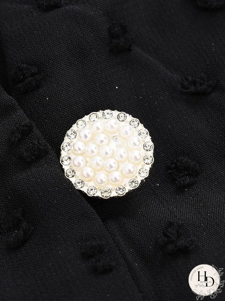 Casual Black Button Embellished Mesh Dress for Women