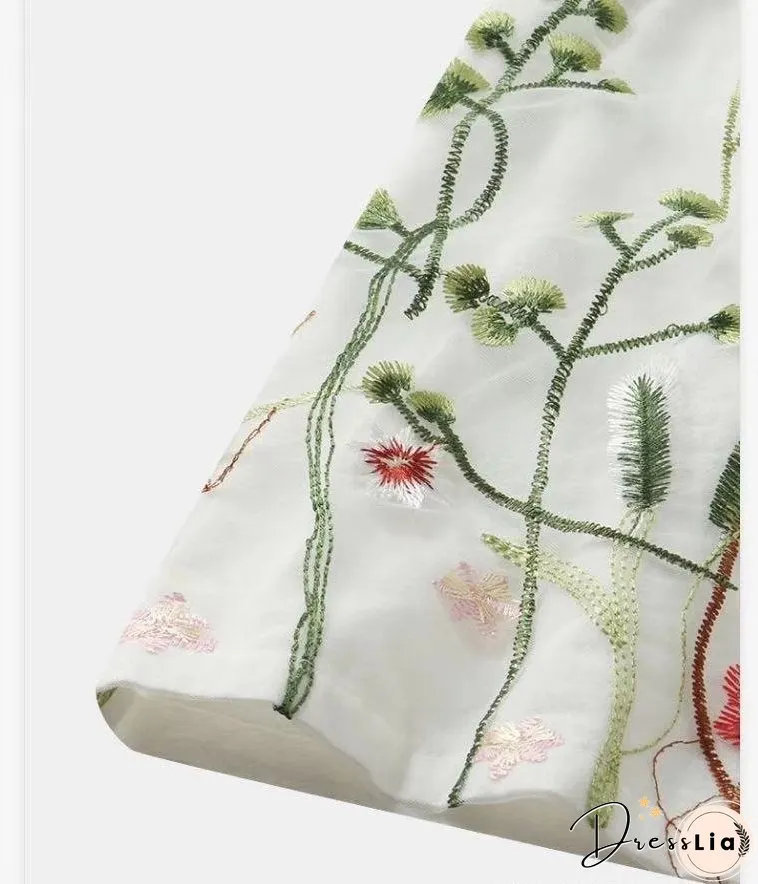 New Autumn Shirts Women's Loose Cotton Hemp Pullover Embroidered Round Neck Top Large Pullover White Shirt