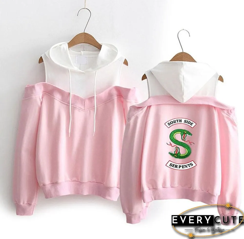 Southside Serpents Women Hooded Hoodies Girls Long Sleeve Sweatshirts Off Shoulder Sexy