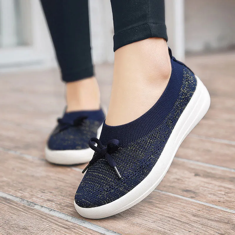 MWY Summer Breathable Mesh Fashion Women Shoes Flats Slip Fabric Casual Shoes Comfortable Round Toe Butterfly Knott Shoes