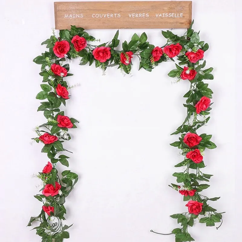 Silk Artificial Rose Vine Hanging Flowers for Wedding Home Garden Living Room Wall Decoration Rattan Fake Plants Leaves Garland