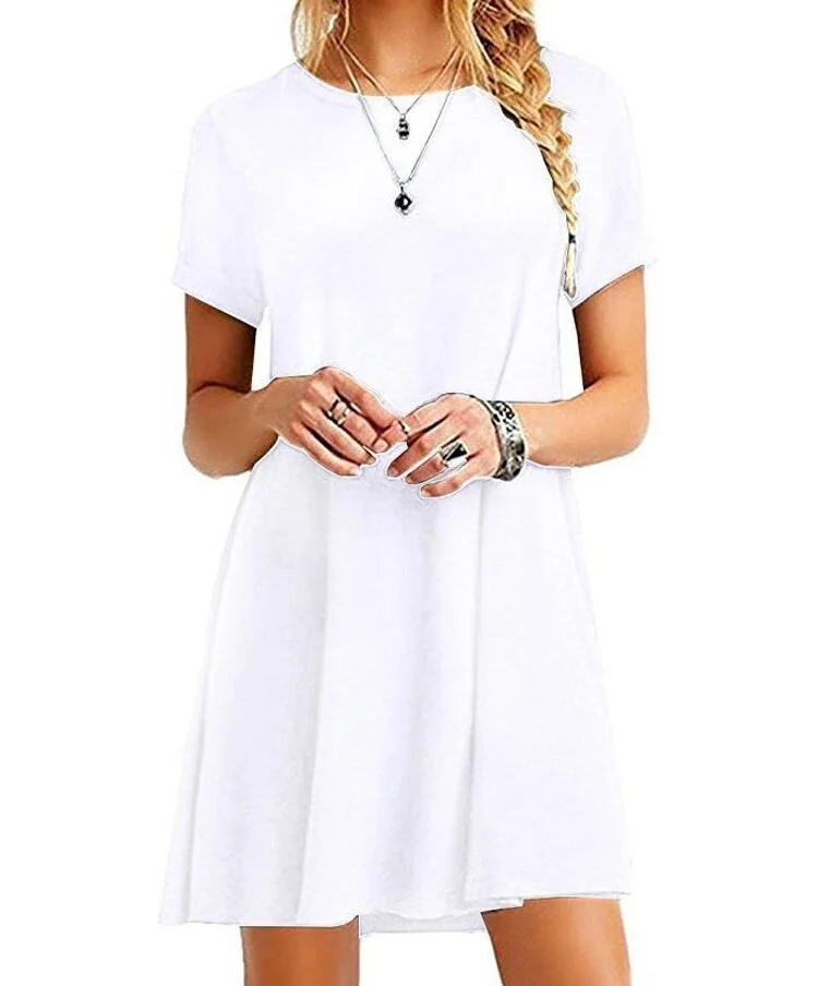 Summer Women Dresses Short Sleeve Casual Boho Beach Dresses Solid Color Round Neck Loose Mini Dress Party Party Beach Tops Robe