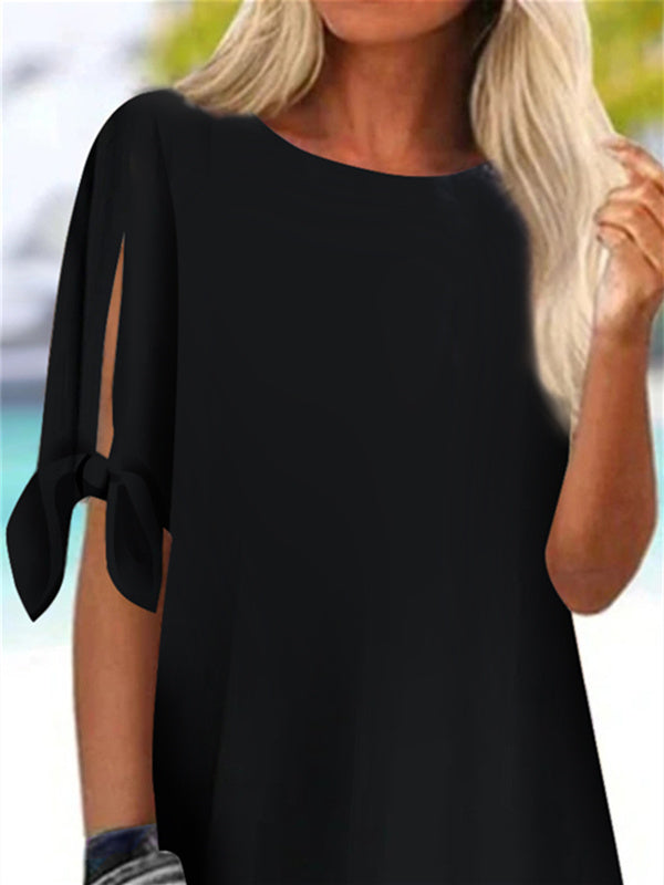 Women Half Sleeve Scoop Neck Hollow Women Tops