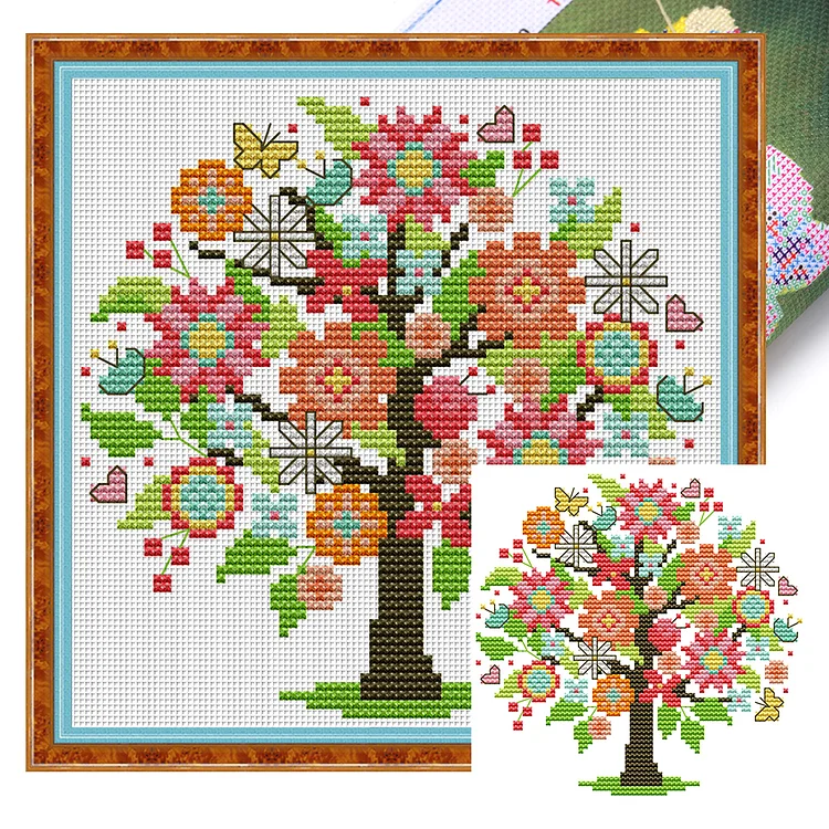 【Joy Sunday Brand】Four seasons tree - summer 18*18cm 14CT Stamped Canvas Cross Stitch gbfke