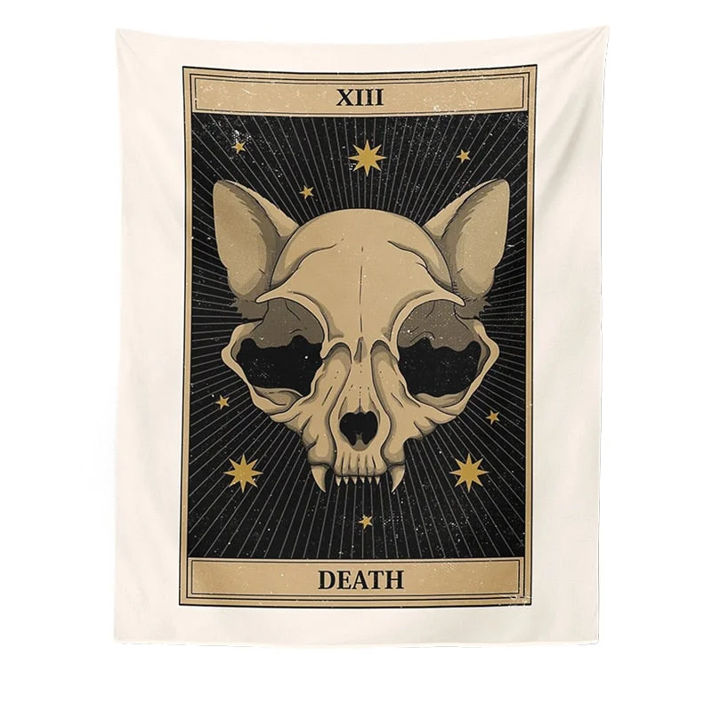 Cat Divination Witchcraft Tarot Card Tapestry Wall Hanging Tapestries Baphomet Occult Home Wall Moon phase Mat Decor Cat Coven