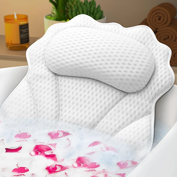 Bath Pillow Ergonomic Luxury Bathtub Pillow with Head,Neck, Shoulder and Back Support, 4D Bath Pillows for tub with 6 Powerful Suction Cups, Fits All Bathtub