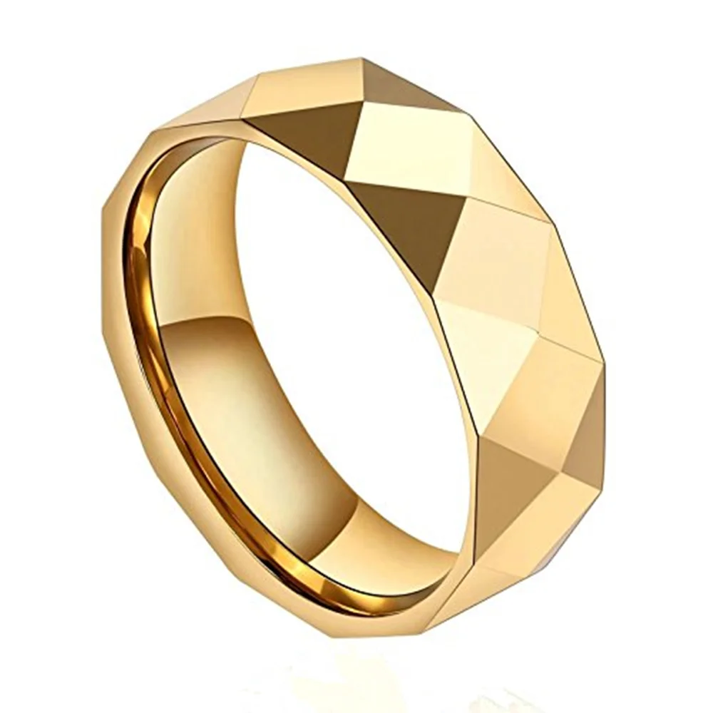 8mm Gold Faceted Couples Tungsten Ring Wedding Band