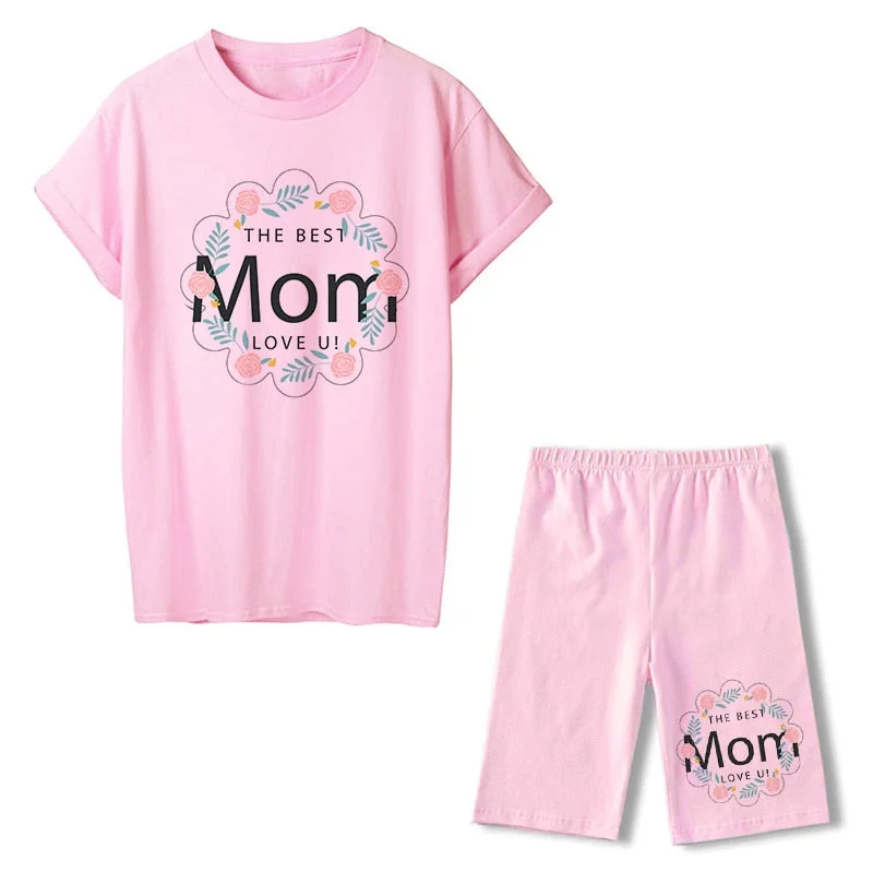Women Two Piece Set Super Mom Tshirts & Shorts Set Summer Short Sleeve Jogging Biker Shorts Sexy Outfit For Woman Track Suit