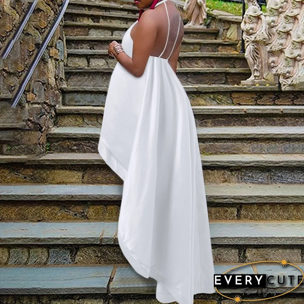 Summer Women Halter Neck Tank Tops Long Dress Sleeveless Backless Casual Loose High Low Blouse Shirt Plus Size