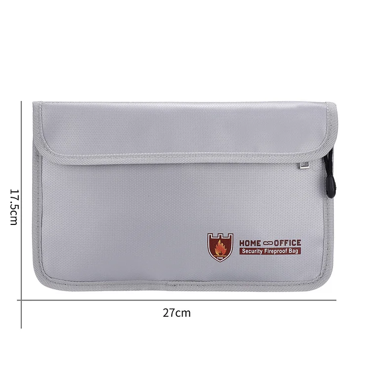 Fireproof Zipper Bag Fire & Water Resistant Dual-Pocket Zipped Document Bag Safe Pouch 