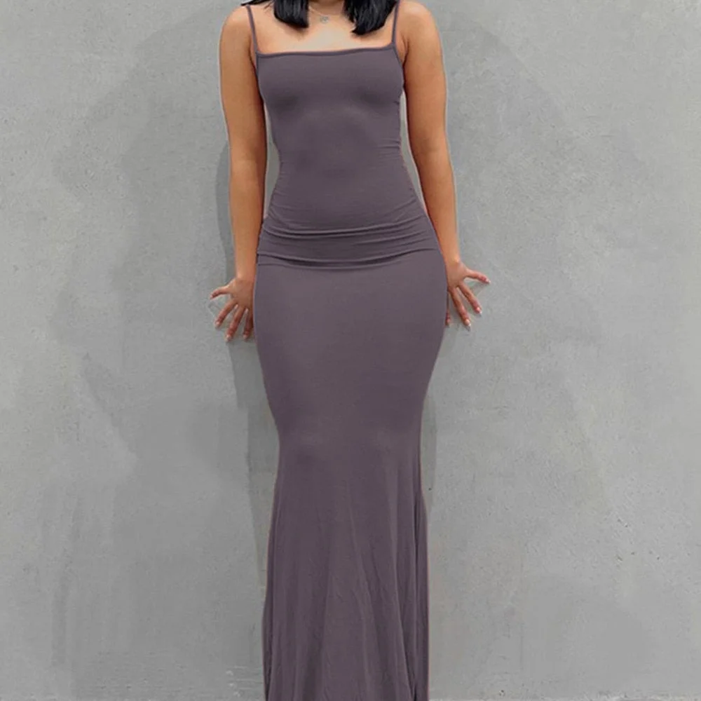 Yiallen Summer Fashion Strap Backless Long Maxi Solid Dresses Party Club Vacation Outfits for Women 2022 New Sexy Casual  Dress