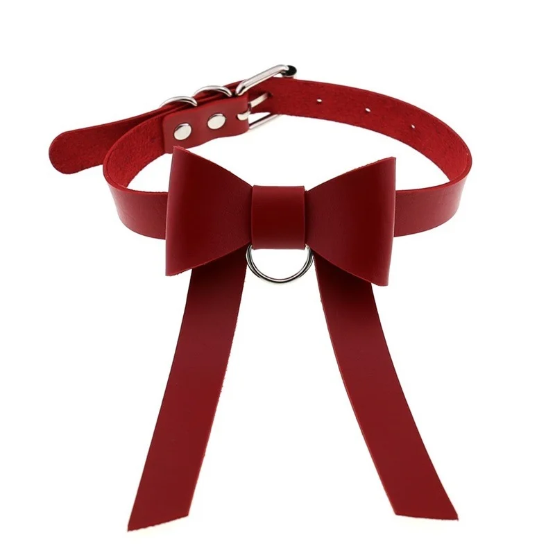 Leather Bow Collar Versatile Choker Pendant Neck Ring Neck Chain - Rose Toy