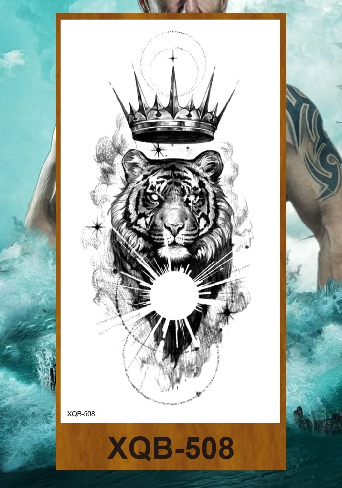 Temporary Tattoo Stickers Men Women Adult Girl Chest Flower Arm Leg Fake Tatoo Semi Permanent Tiger Wolf Beauty & Beast Body Art