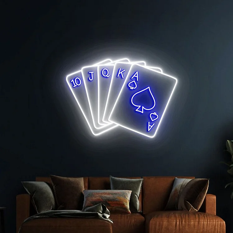 Poker Neon Sign Poker Room Decor Casino Led Light Poker Cards Led Wall Art Casino Neon Sign Poker Poker Cards Neon Light