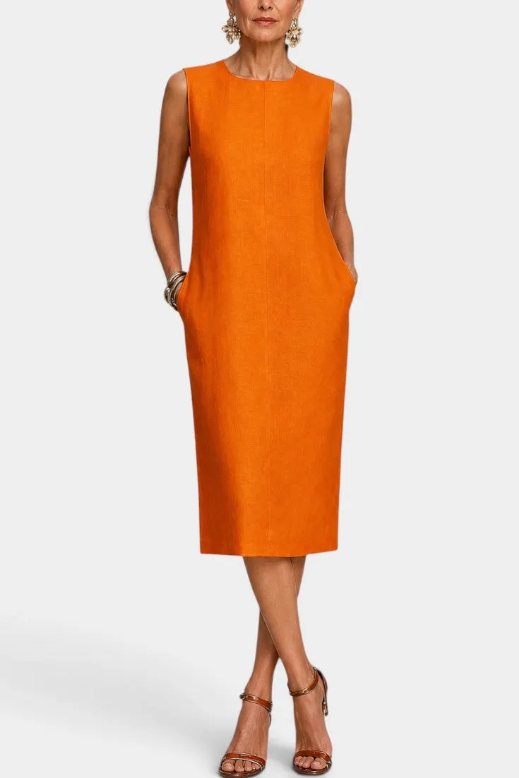 Sleeveless Round Neck Midi Dress with Pockets