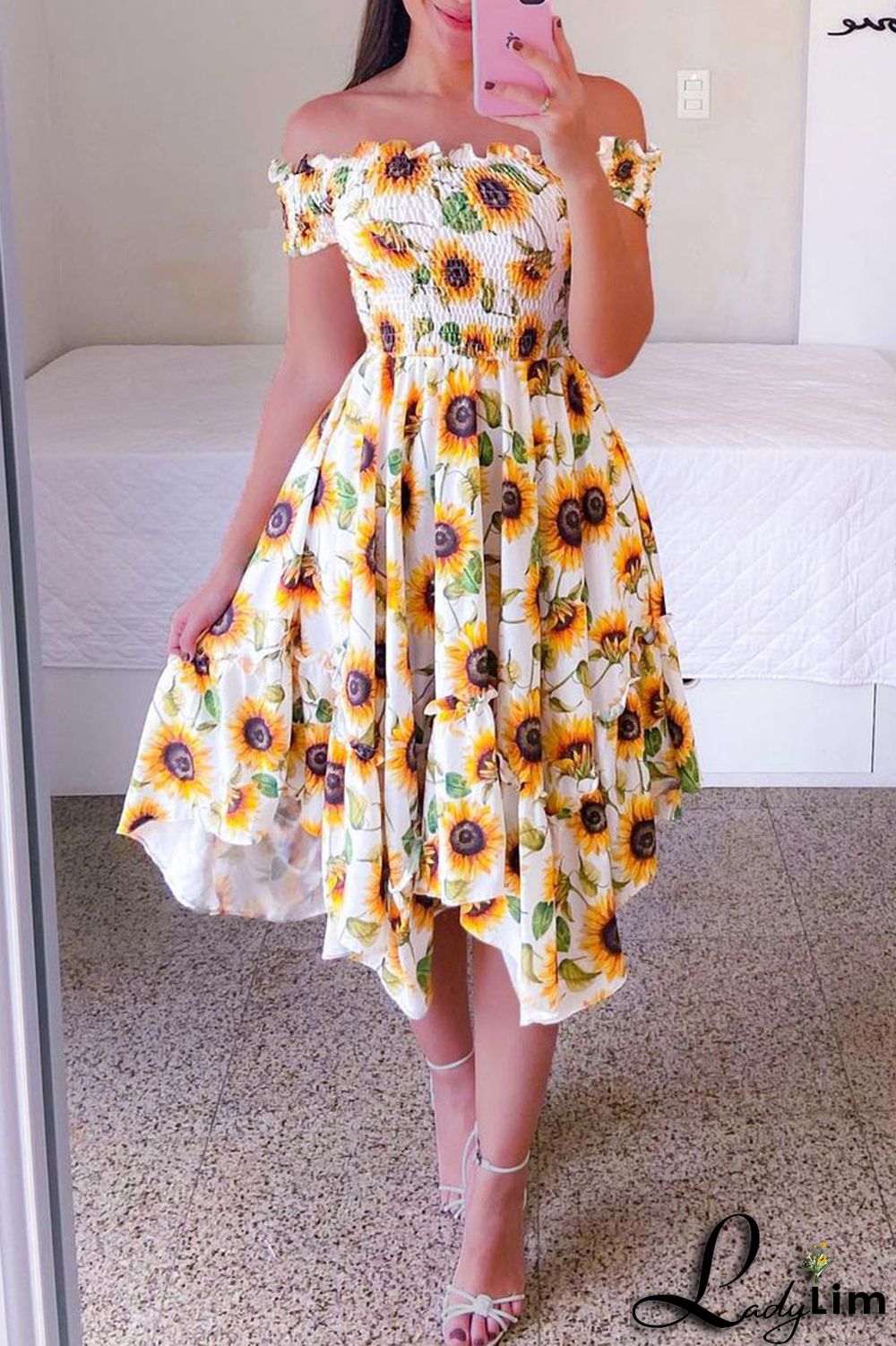 Red Casual Sweet Print Split Joint Fold Asymmetrical Off the Shoulder Irregular Dress Dresses