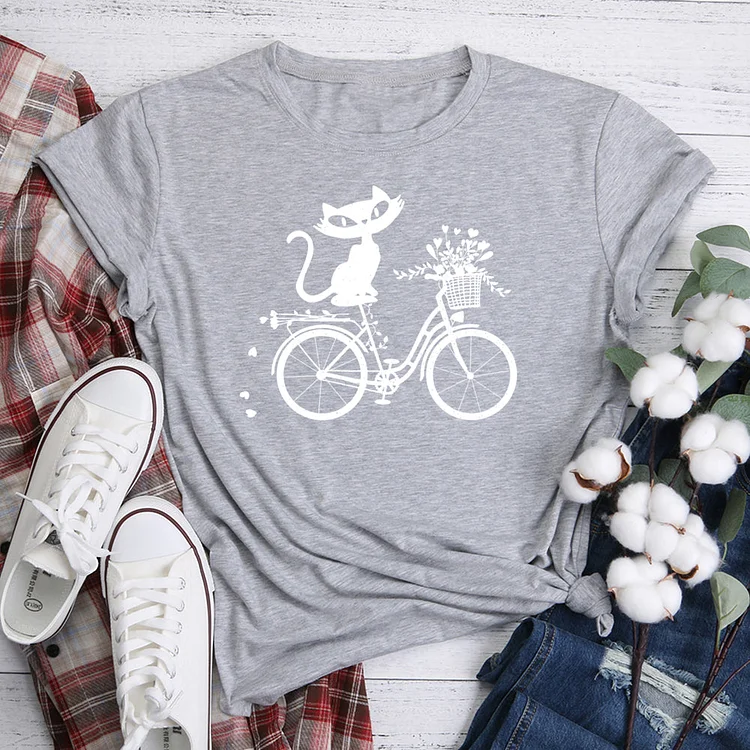 ANB - Cat on retro bicycle with flower basket T-Shirt Tee-06011