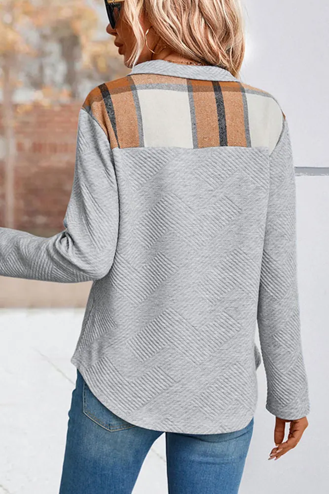 Grey Buttoned Quilted Sweatshirt