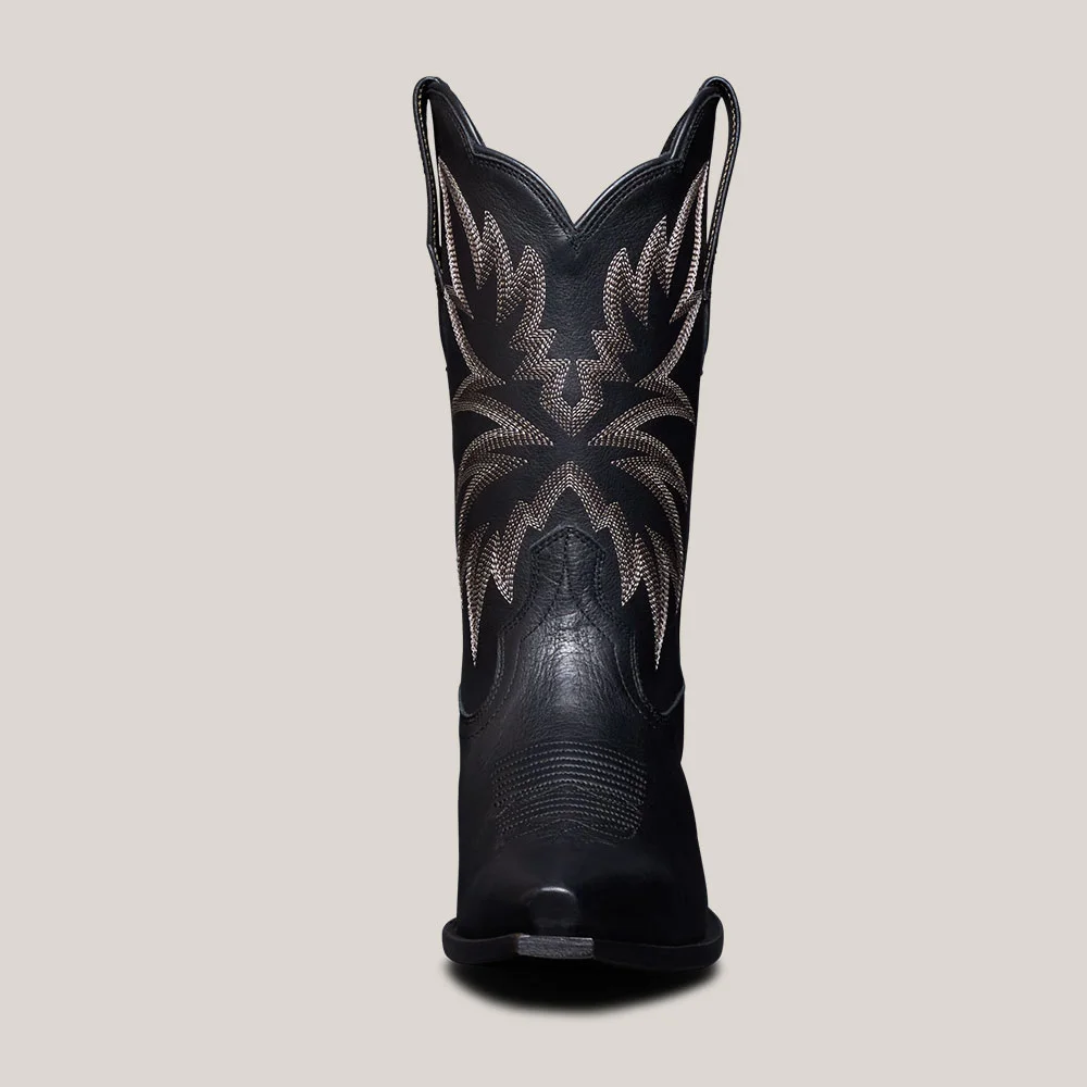 Women's Snip Toe Block Heel Black Embroidered Cowgirl Boots