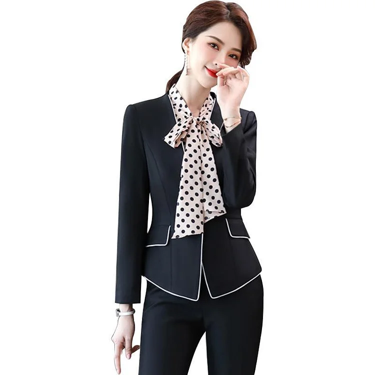 Women Pants Suit Uniform Designs Formal Style Office Lady Bussiness Attire White Career Spring and Autumn Fashion Long Sleeve Suit Work Clothes